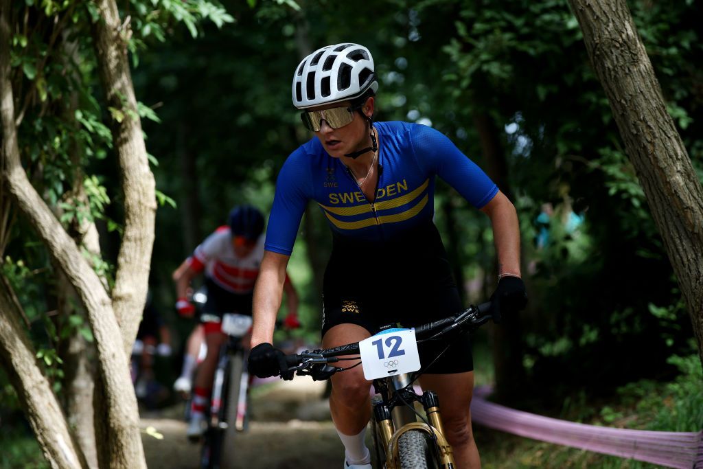 ELANCOURT FRANCE JULY 28 Jenny Rissveds of Team Sweden competes during the Womens CrossCountry Cycling Mountain Bike Gold Medal race on day two of the Olympic Games Paris 2024 at Elancourt Hill on July 28 2024 in Elancourt France Photo by Jared C TiltonGetty Images