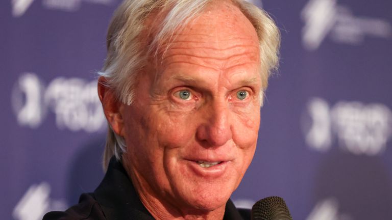 Greg Norman speaks to the press before the 2022 Saudi International