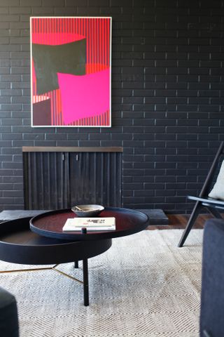 black and hot pink living room
