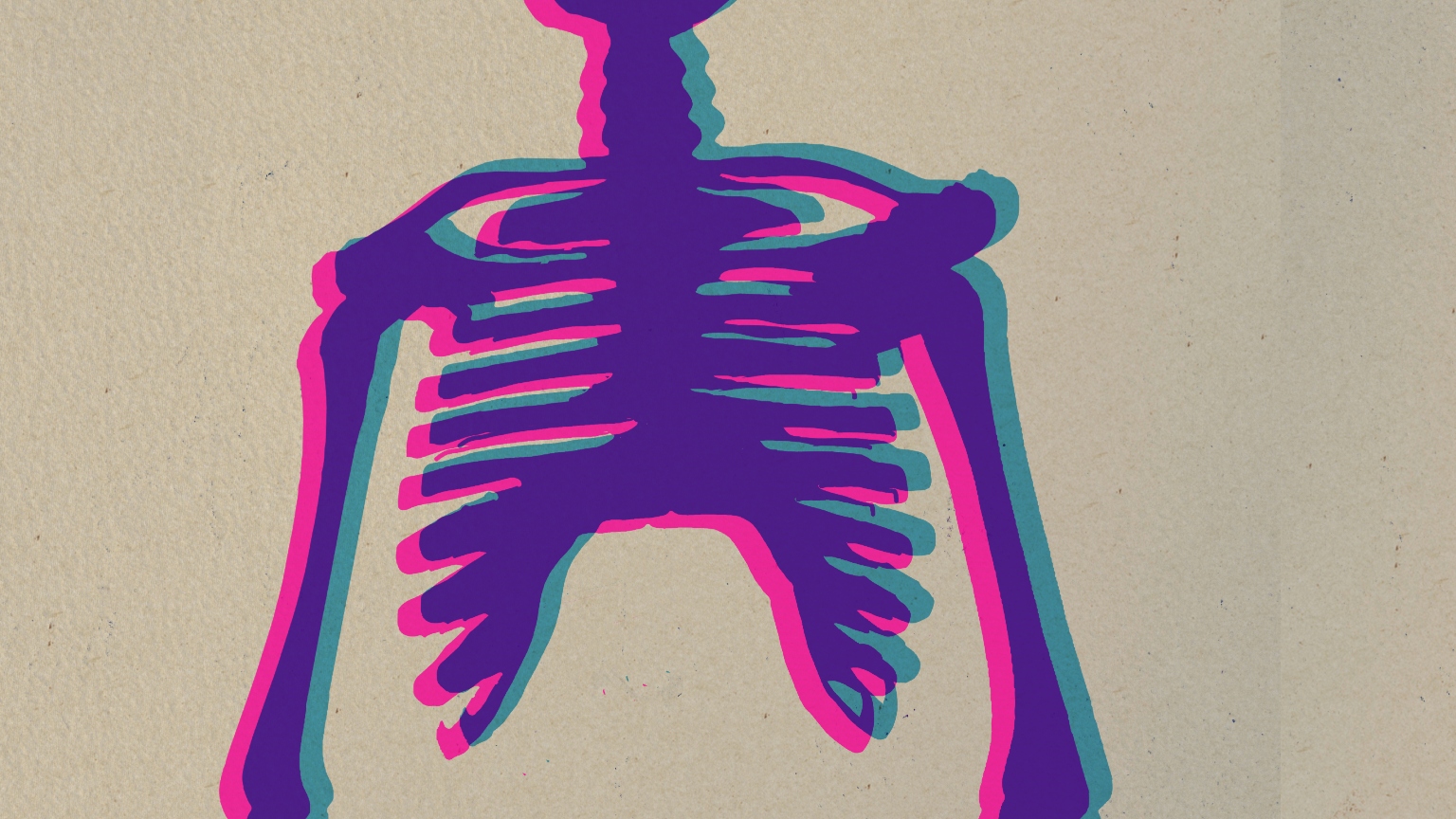 an illustration of pink and purple ribs on a tan background