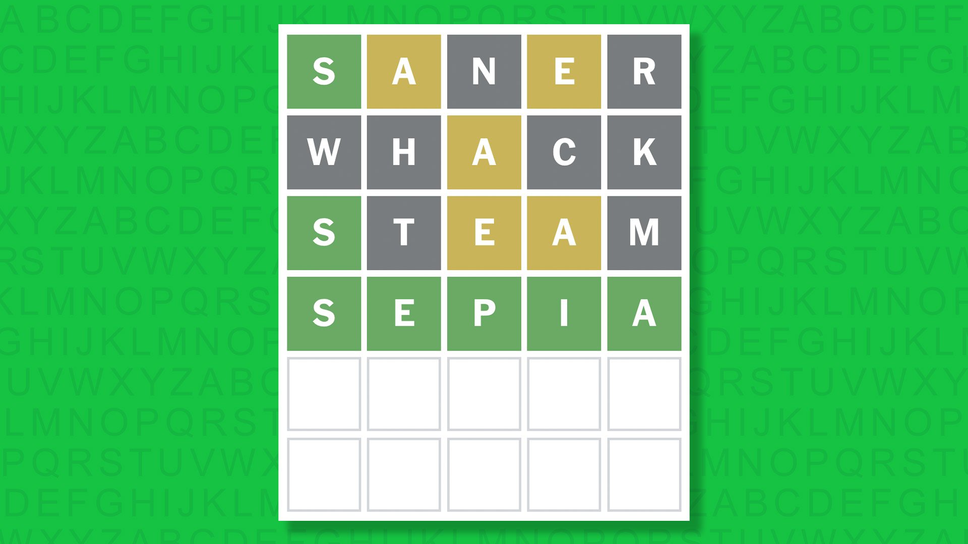 NYT Wordle answer for game 1821 on a green background