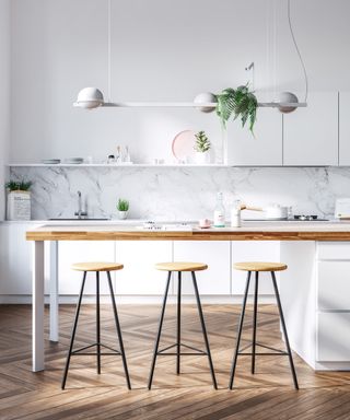 Interior designer’ diagonal flooring hack, diagonal wood panelling, kitchen wooden floor