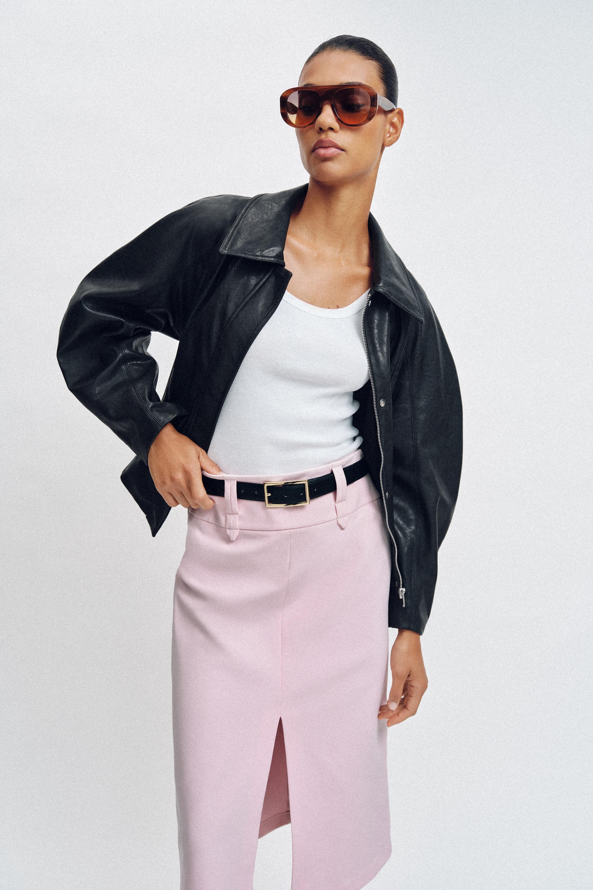 Faux Leather Belted Jacket