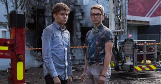 The 6th formers get caught up in the explosion and Peri, Lily, Tom Cunningham and Alfie Nightingale are scared when the floor falls through and they can’t get out in Hollyoaks.