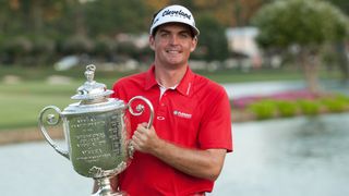 Keegan Bradley poses with the Wanamaker Trophy after winning the 2011 PGA Championship
