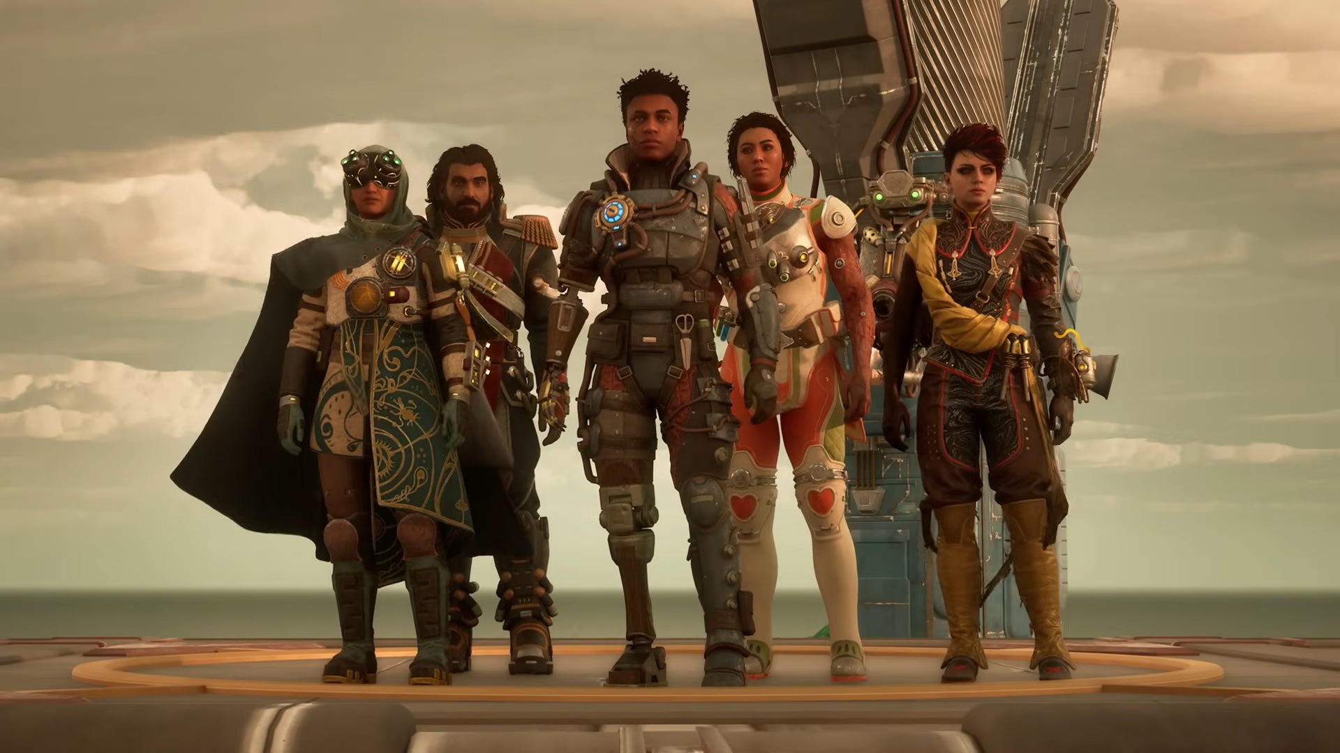 The Outer Worlds 2 companions image showing Marisol, Tristian, Niles, Inez, Valerie, and Aza