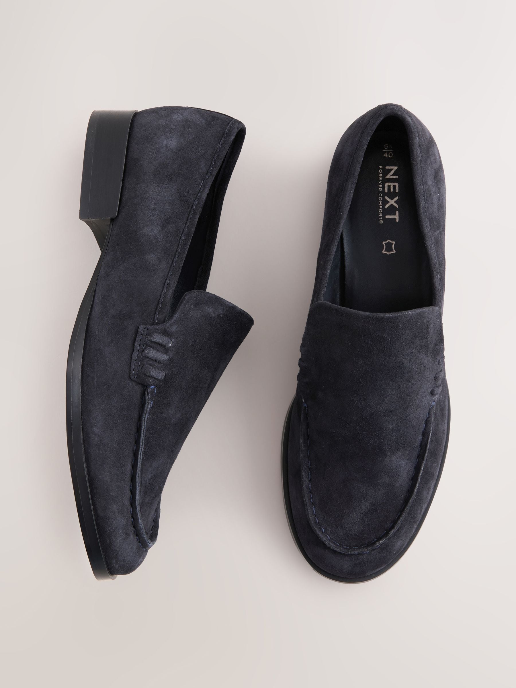 Navy Suede Round Toe Clean Loafers