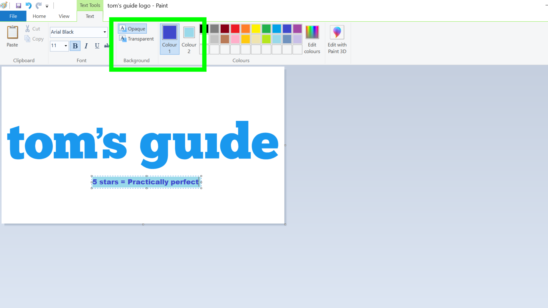 How to edit images in Microsoft Paint - a screenshot of the "Background" menu in Microsoft Paint