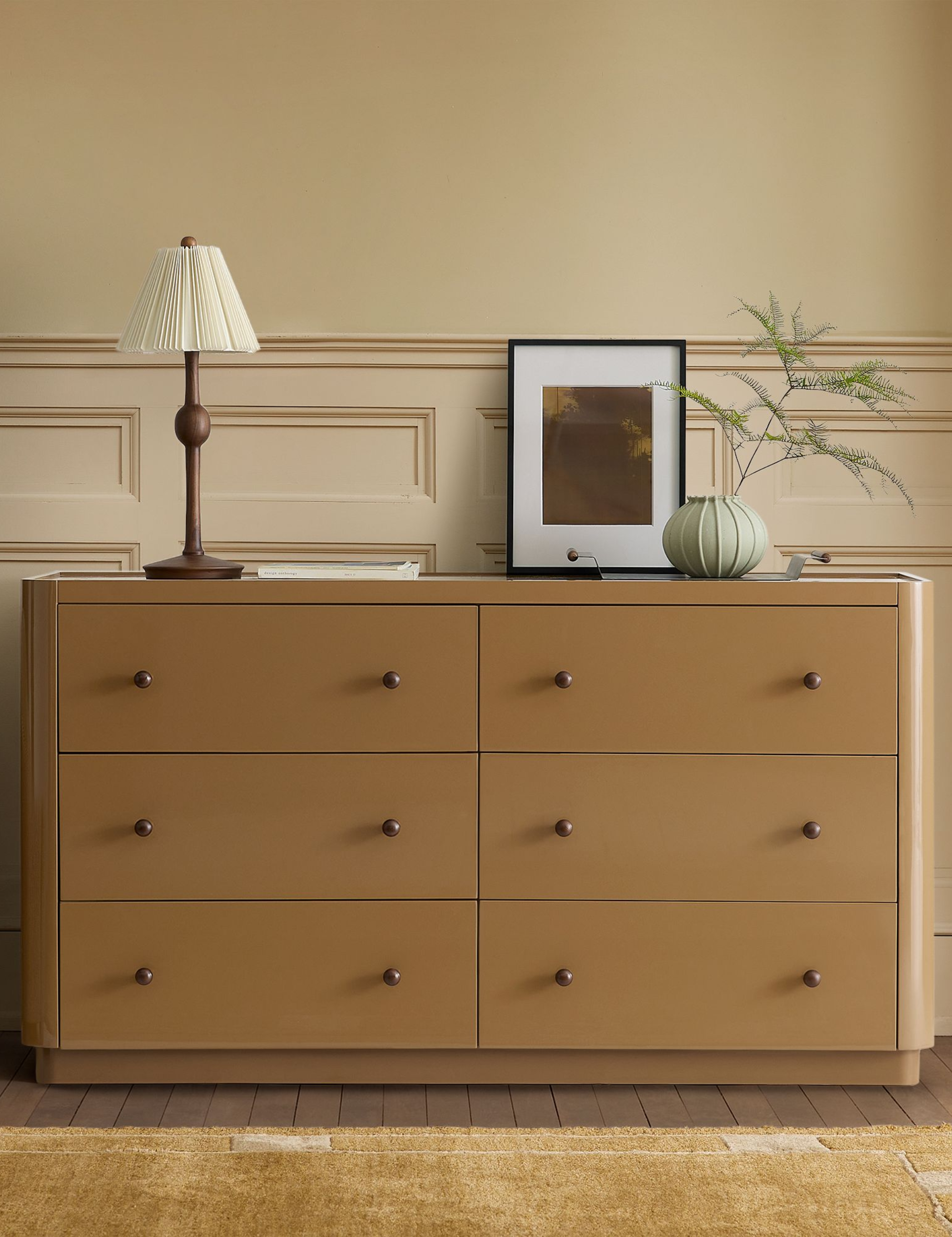 high gloss 6 drawer dresser in a yellow gold finish from the pierce and ward west elm collaboration