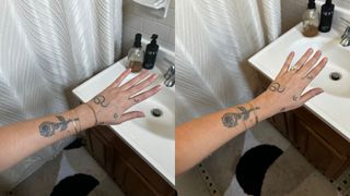 Jenna Igneri's arm before and after using the IONIQ One Sprayer