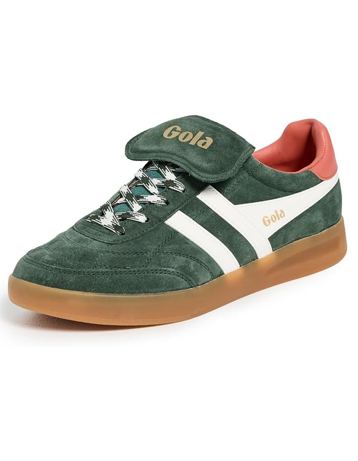 Gola Women's Stadia '86 Suede Sneakers, Evergreen/off White/hot Coral, 7 Medium Us