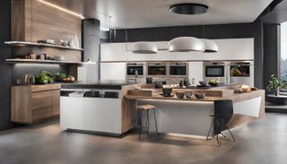 An AI generated image of a futuristic kitchen