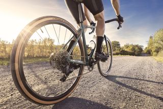 Gravel rider using Michelin Power Adventure tan walls