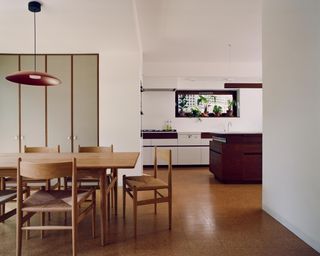 Kitchen and dining room in midcentury house