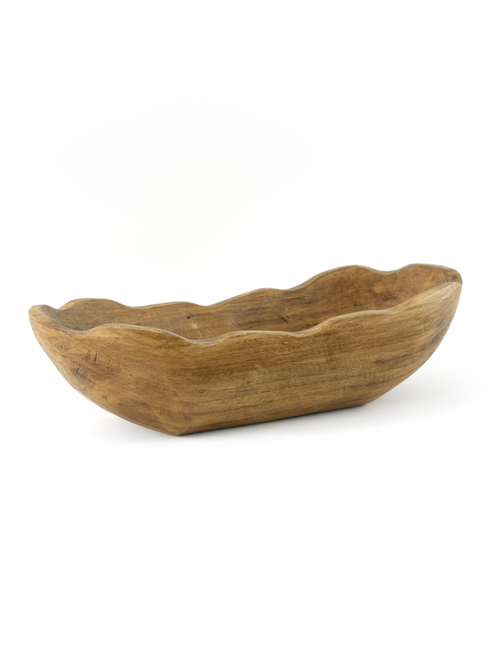 Indoor Carved Mid-Tone Brown Wood Decorative Dough Bowl