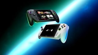 The two ASUS ROG Xbox Ally handhelds on a space-themed background