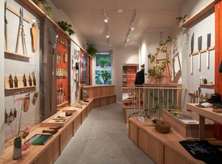 Interiors of Niwaki shop for Japanese gardening tools and workwear on London’s Chiltern Street