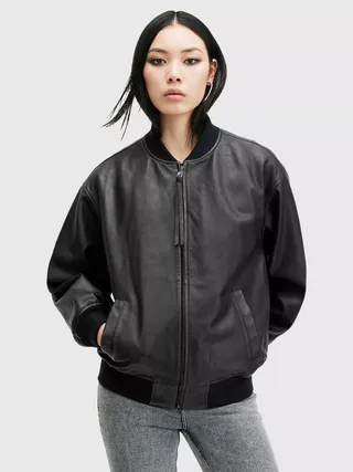 Allsaints Belle Oversized Bomber Jacket, Black