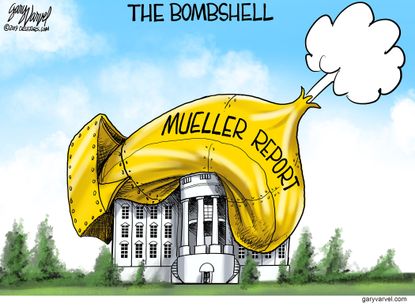 Political Cartoon U.S. Mueller Trump report bombshell White House