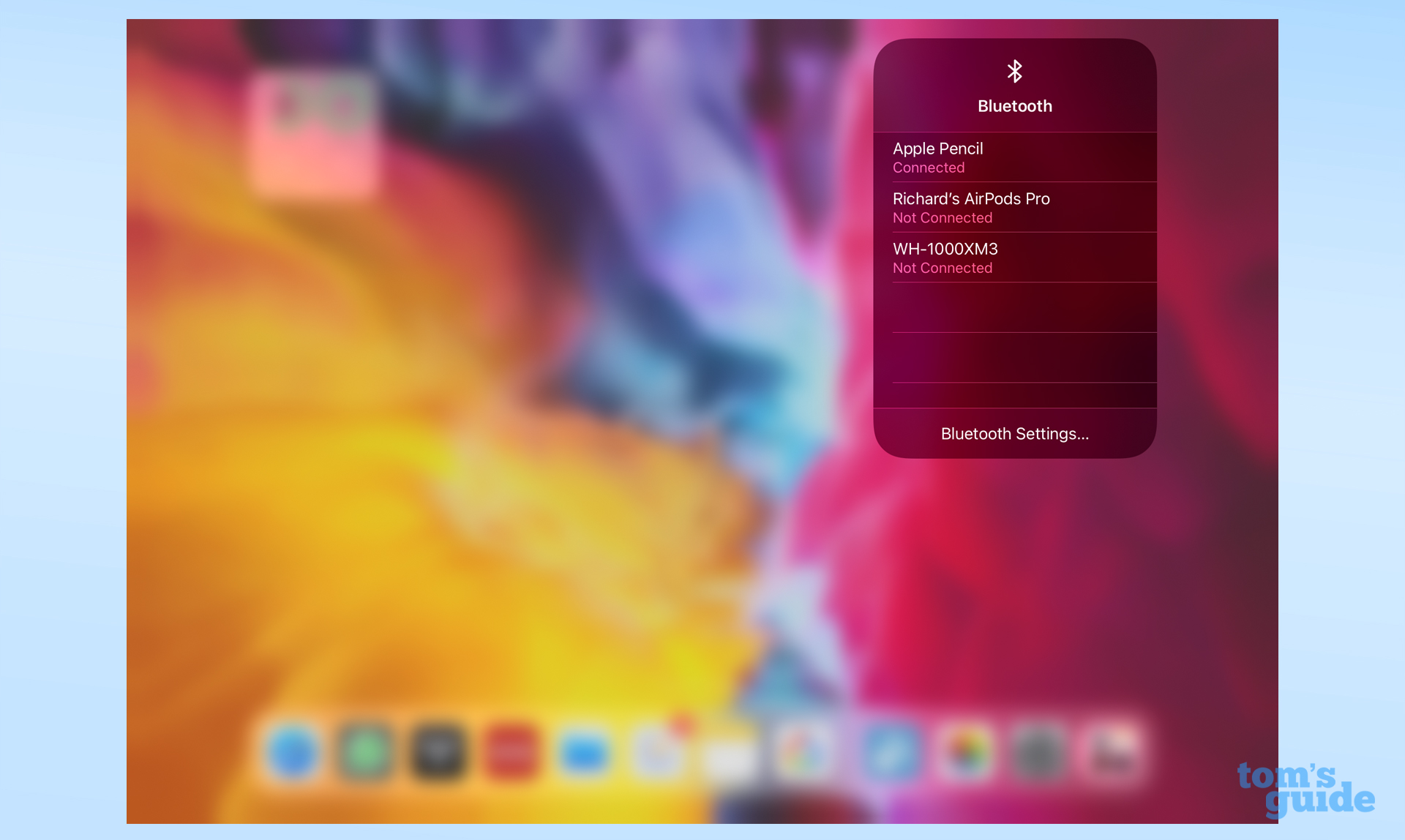 iPadOS Bluetooth menu in Control Center