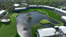 An aerial shot of the 17th hole at TPC Sawgrass