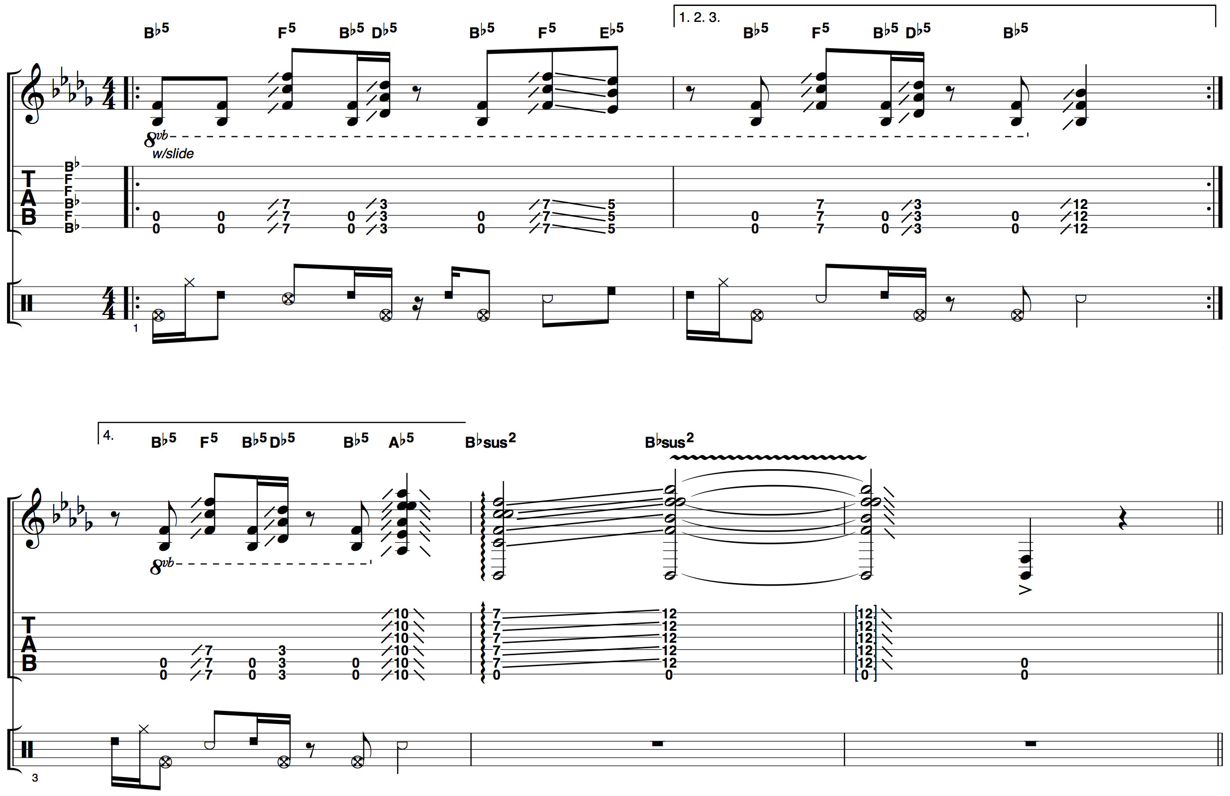 Percussion, bass and slide