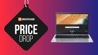 An Acer Chromebook sits next to the text 'Price Drop' all on a multi-coloured background. 