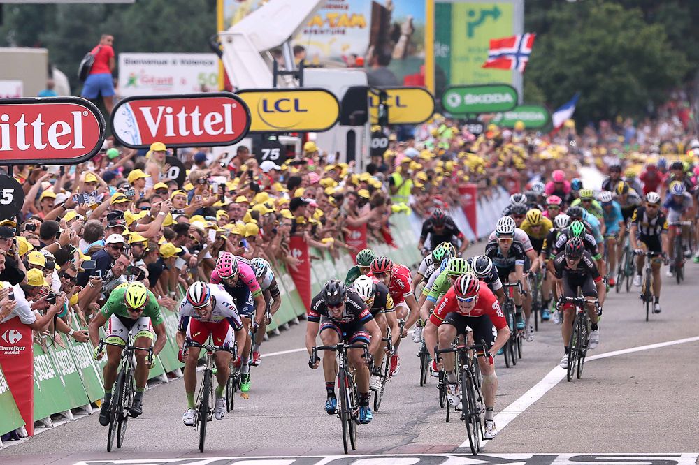 Sprinters bear down on the finish during stage 15