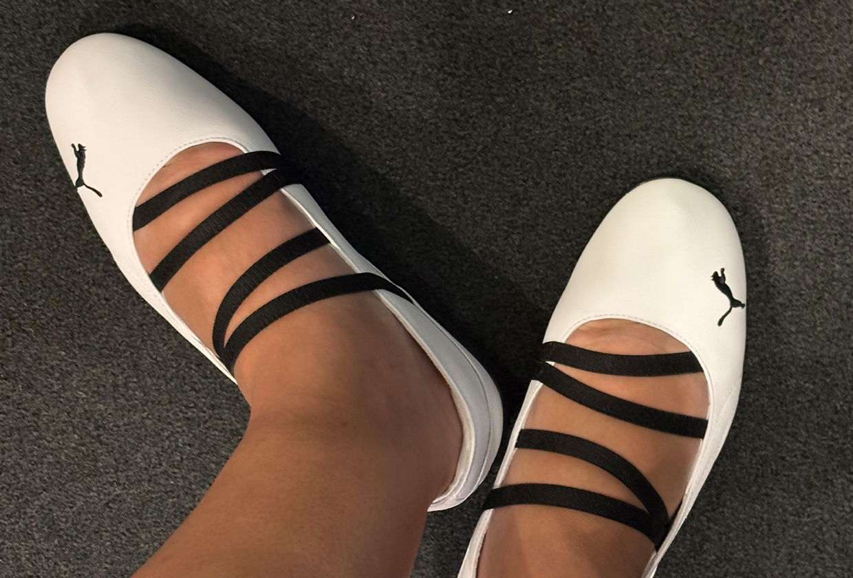 Editor Ana Escalante wearing Puma Sppeedcat ballet.