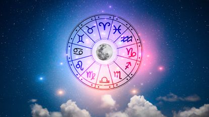 Scorpio season 2022: Zodiac signs inside of horoscope circle. Astrology in the sky with many stars and moons astrology and horoscopes concept.