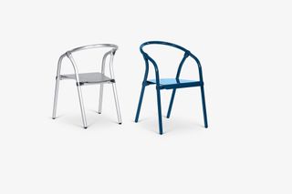 Aluminium and blue cafe style chairs
