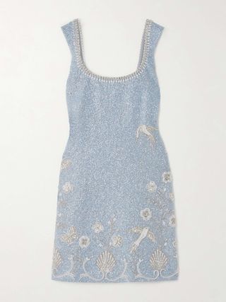 Bluebell Bead-Embellished Stretch-Tulle Mini Dress