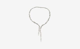 Recycled white gold necklace is adorned with arats of pear-shaped, rose cut diamonds