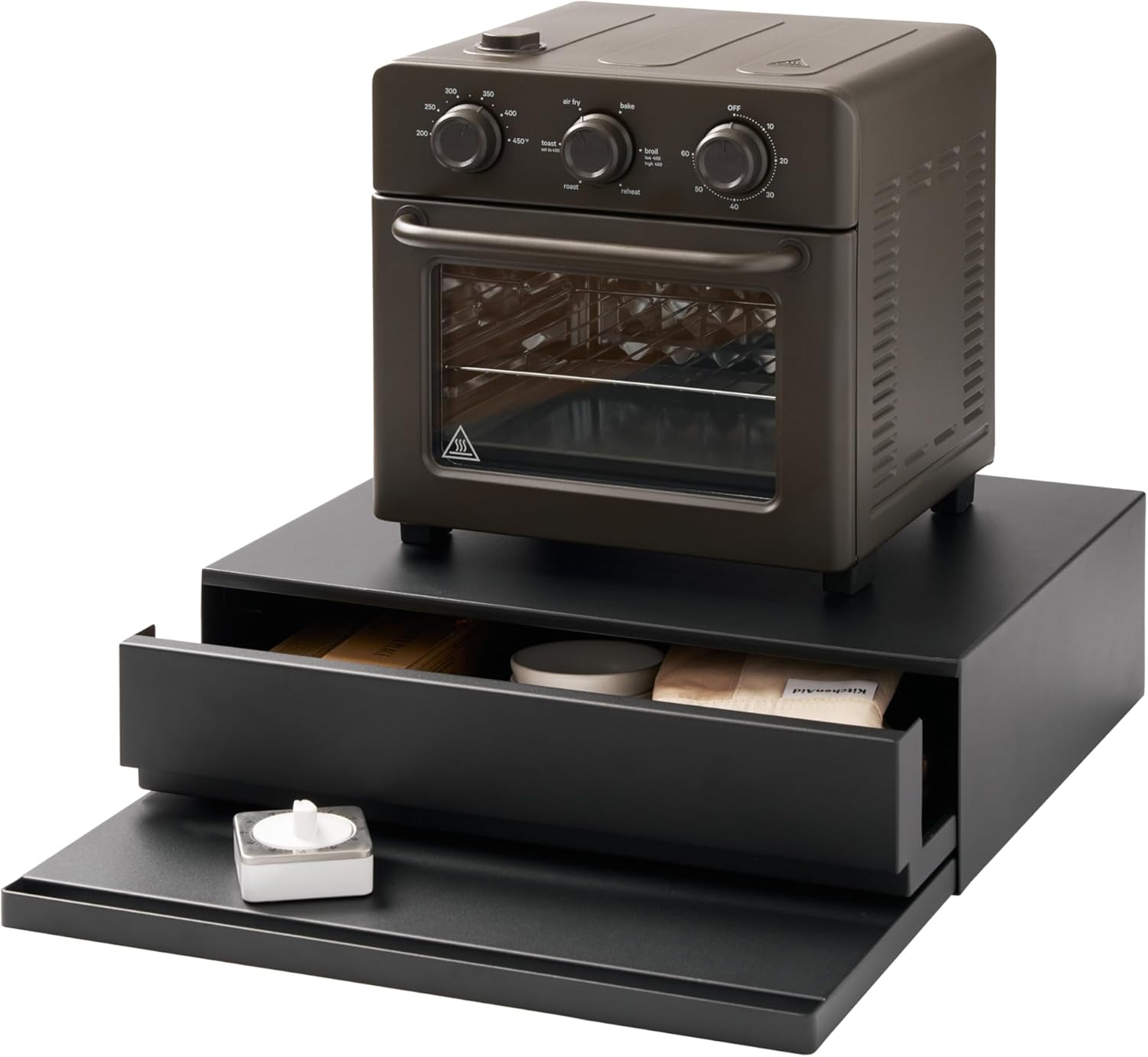 Amazon.com: Yamazaki Home Tower Kitchen Countertop Organizer Appliance Stand With Drawer and Pull-Out Shelf &amp;ndash; Steel Microwave Stand With Drawer, Modern Countertop Shelf Organizer, Black, Space-Saving Design : Home &amp;amp; Kitchen