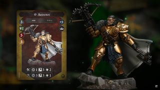 Модель Stormcast Eternal рядом с картой Underworlds.