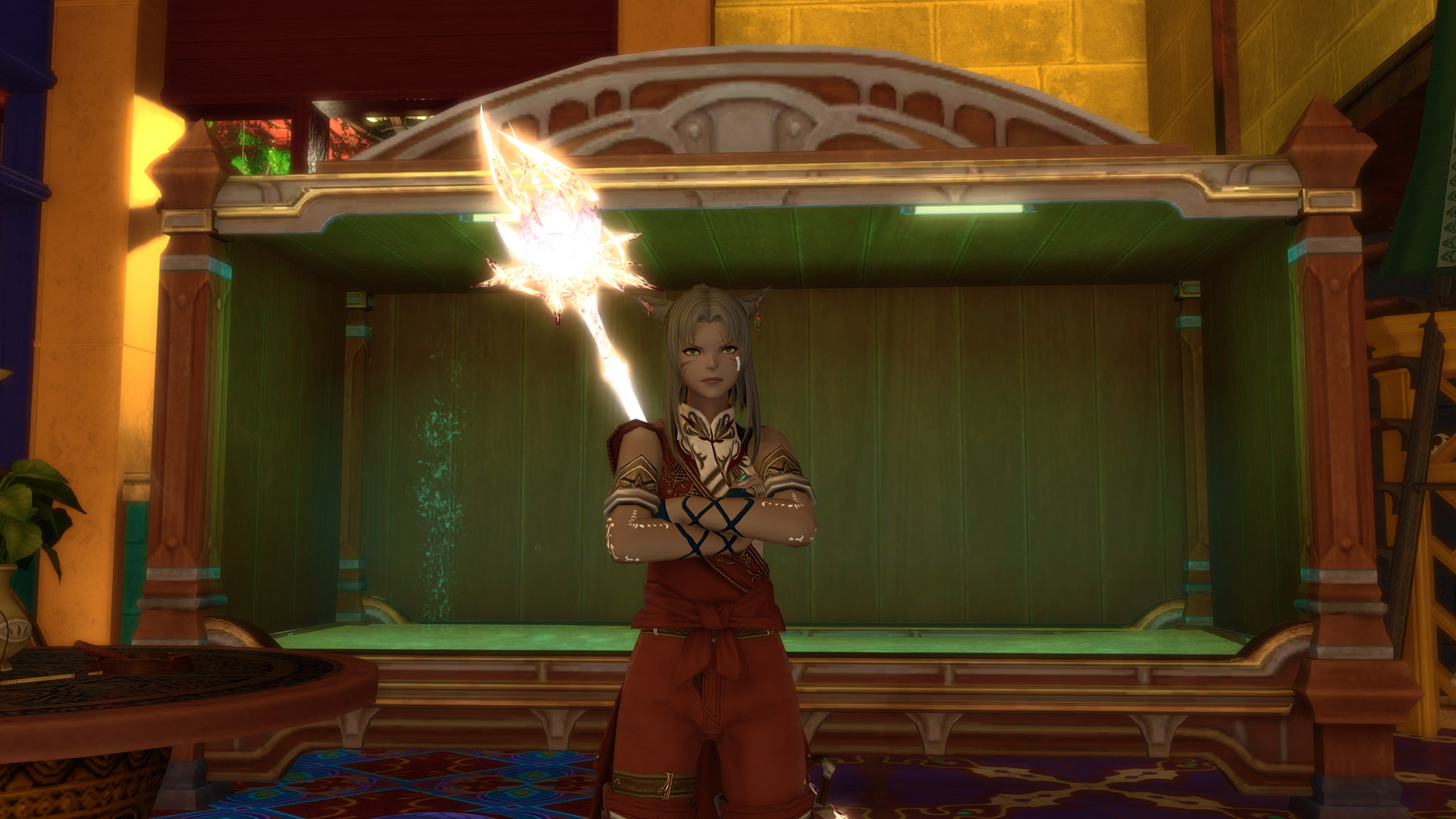 Final Fantasy 14 - Miqo'te standing in front of an aquarium