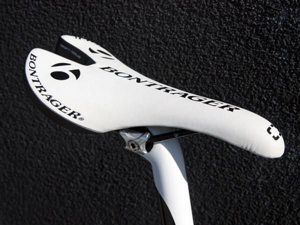 Bontrager's new Team Issue saddle uses a similar shape to the company's old RXL model but with a few updates based on more recently collected data, a carbon fiber shell, titanium rails, and extra-firm padding.