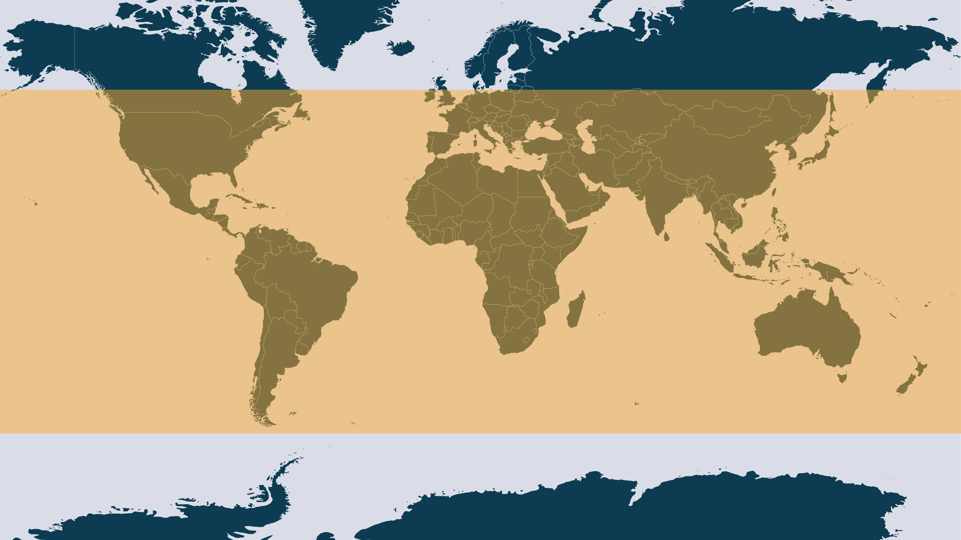 A world map showing the possible crash zone for Soviet spacecraft Kosmos 482 in orange