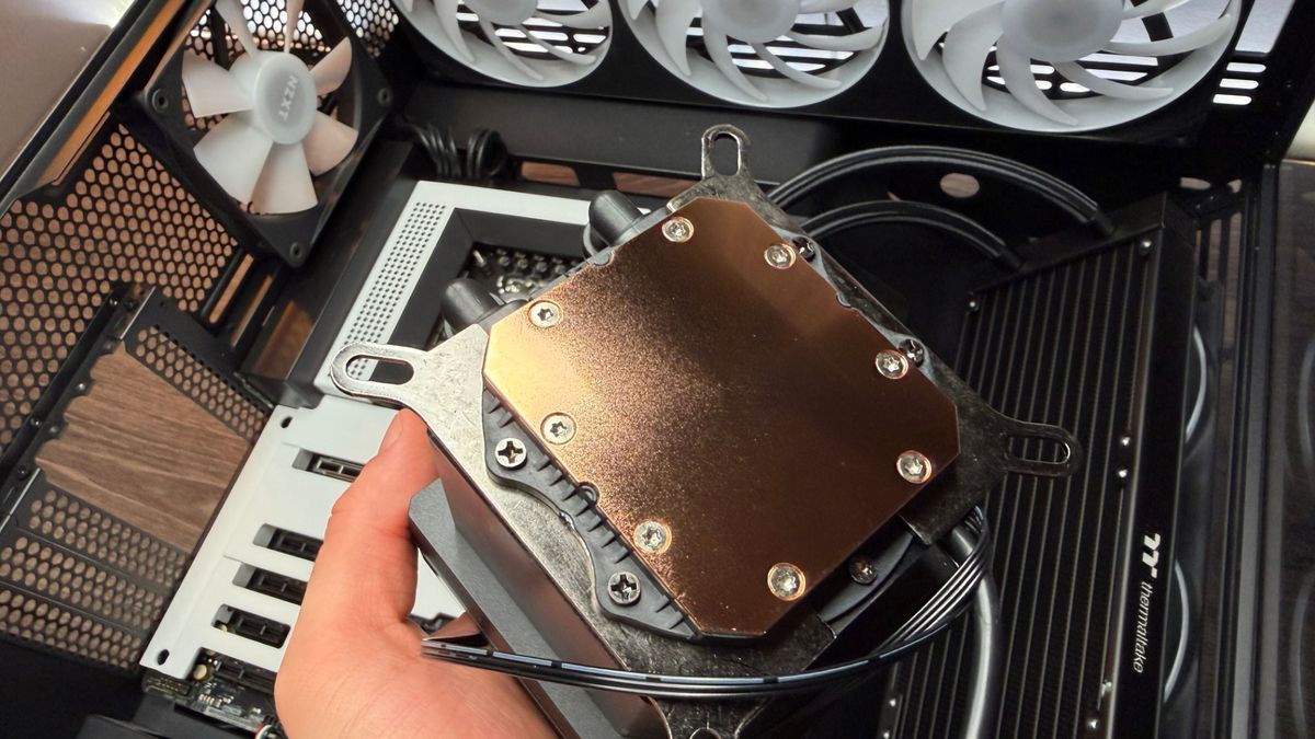 Thermaltake TH360 V3 Ultra ARGB Sync outside of a PC case with fans installed.