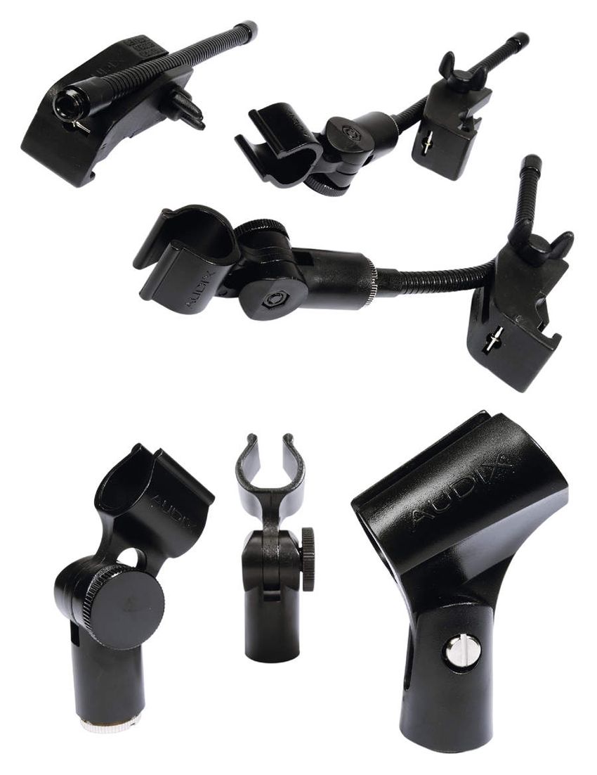 D-Vice clip-on mic holders clamp to the rim of your drums