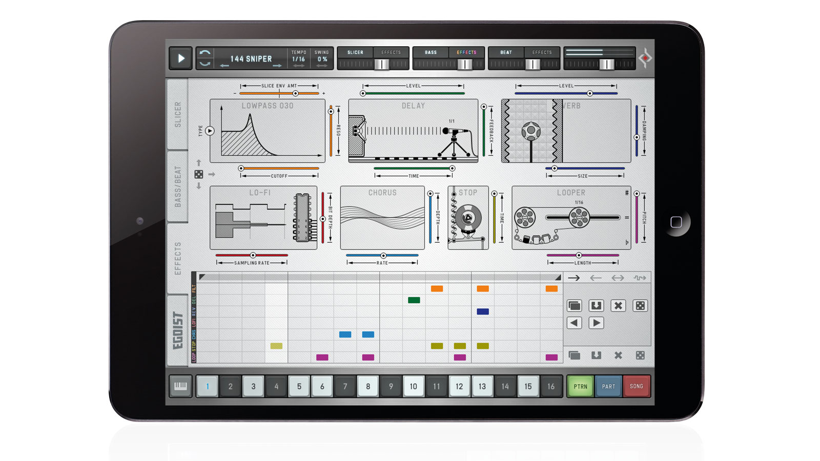 The Effects page houses seven characterful FX modules and an Effectrix-style sequencer