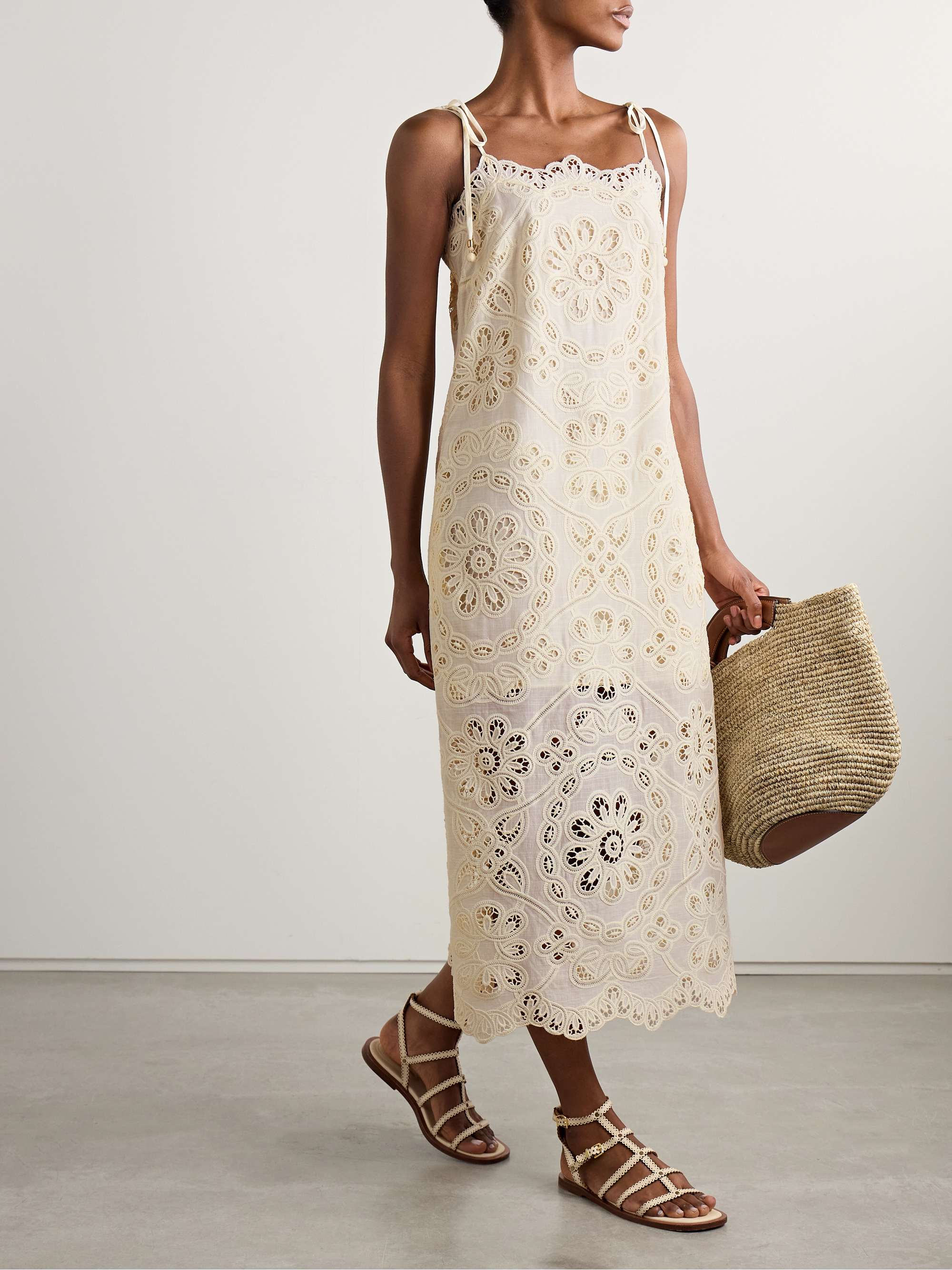 Rhiannon Guipure Lace-Trimmed Voile Midi Dress