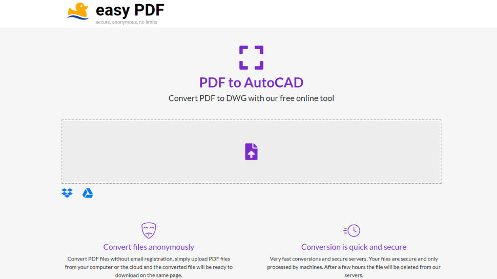 Website screenshot for EasyPDF PDF to AutoCAD Converter