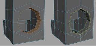 Extrude edges in to create the finished hole