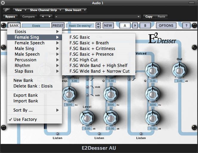 The E2 De-esser comes with loads of useful presets.