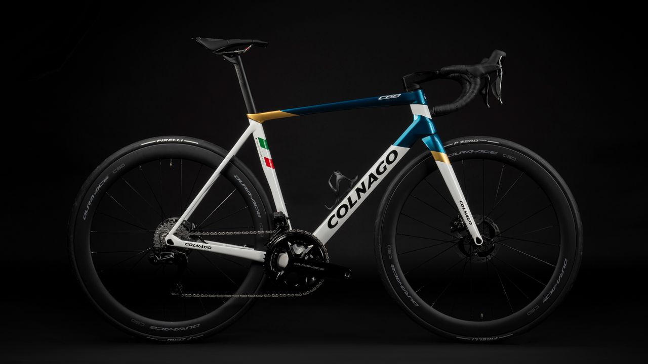 A Colnago C68 on a black background