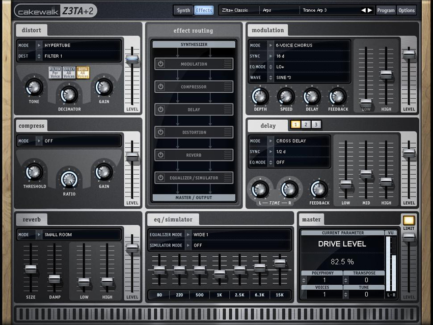 Z3TA+2 offers drag 'n' drop effects routing. Click the image for more screenshots.