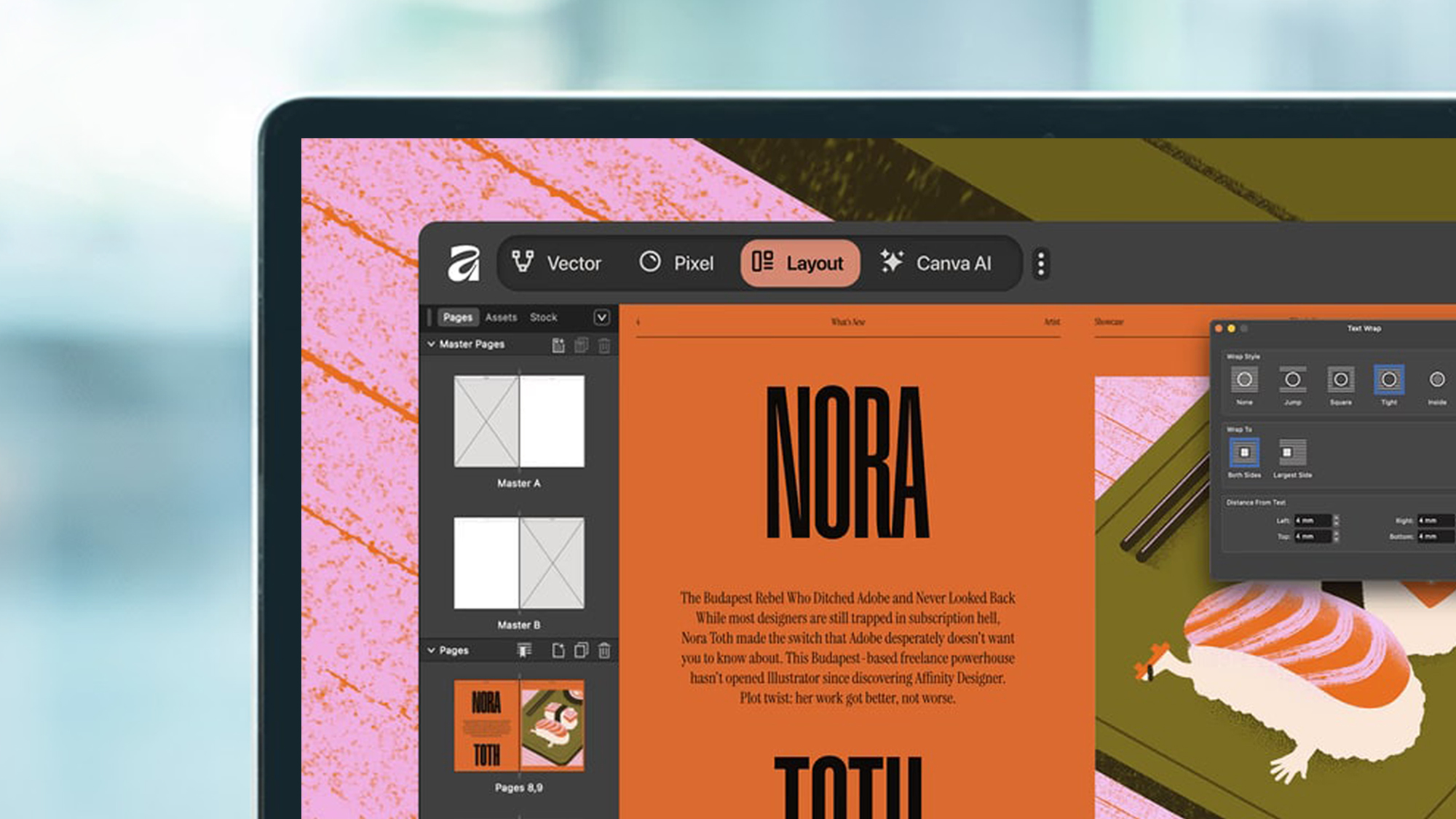A laptop screen showing the Affinity app
