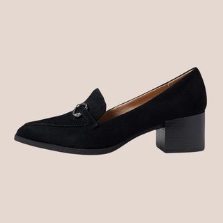 black patent heeled loafers