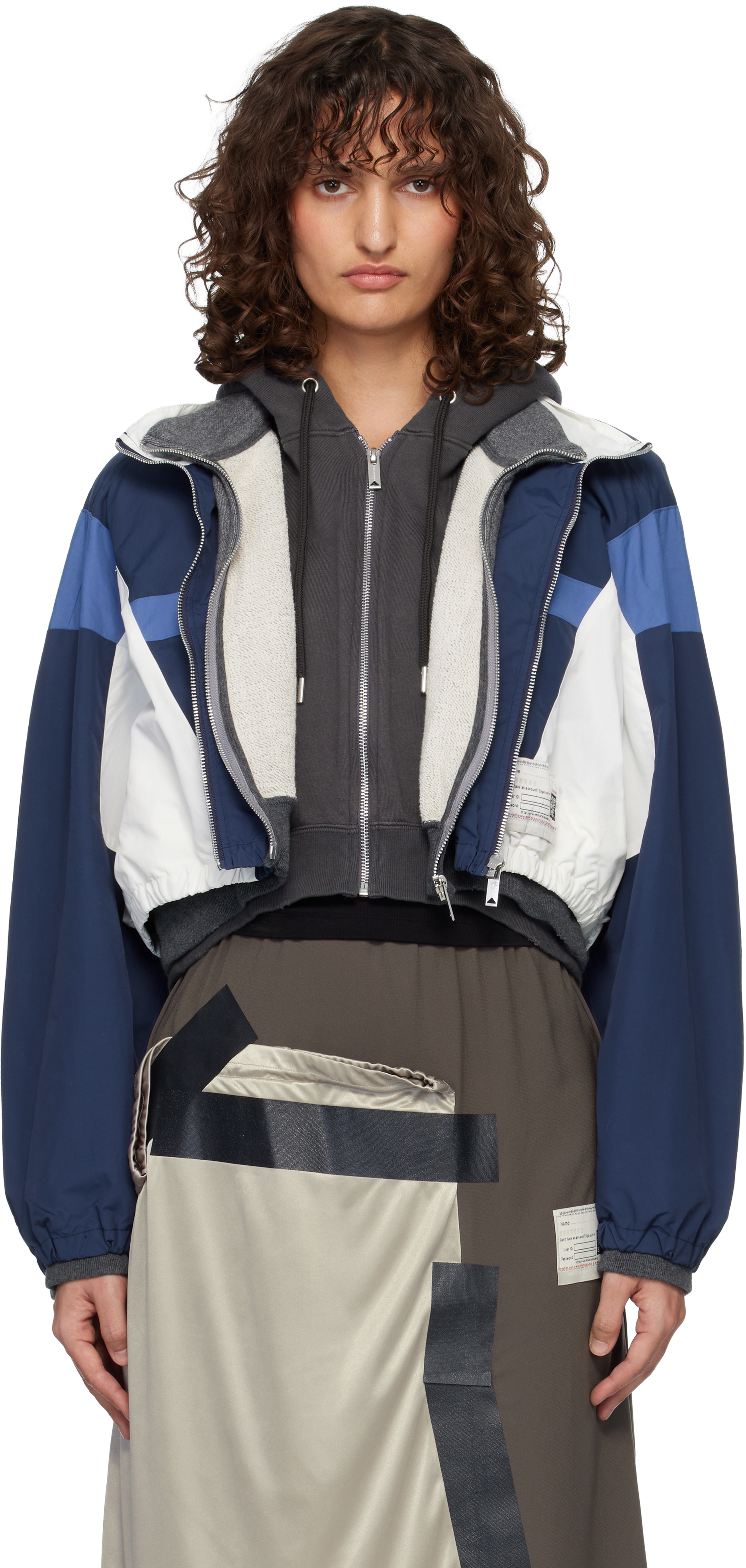 Gray &amp;amp; Navy Triple Layered Nylon Zip-Up Jacket